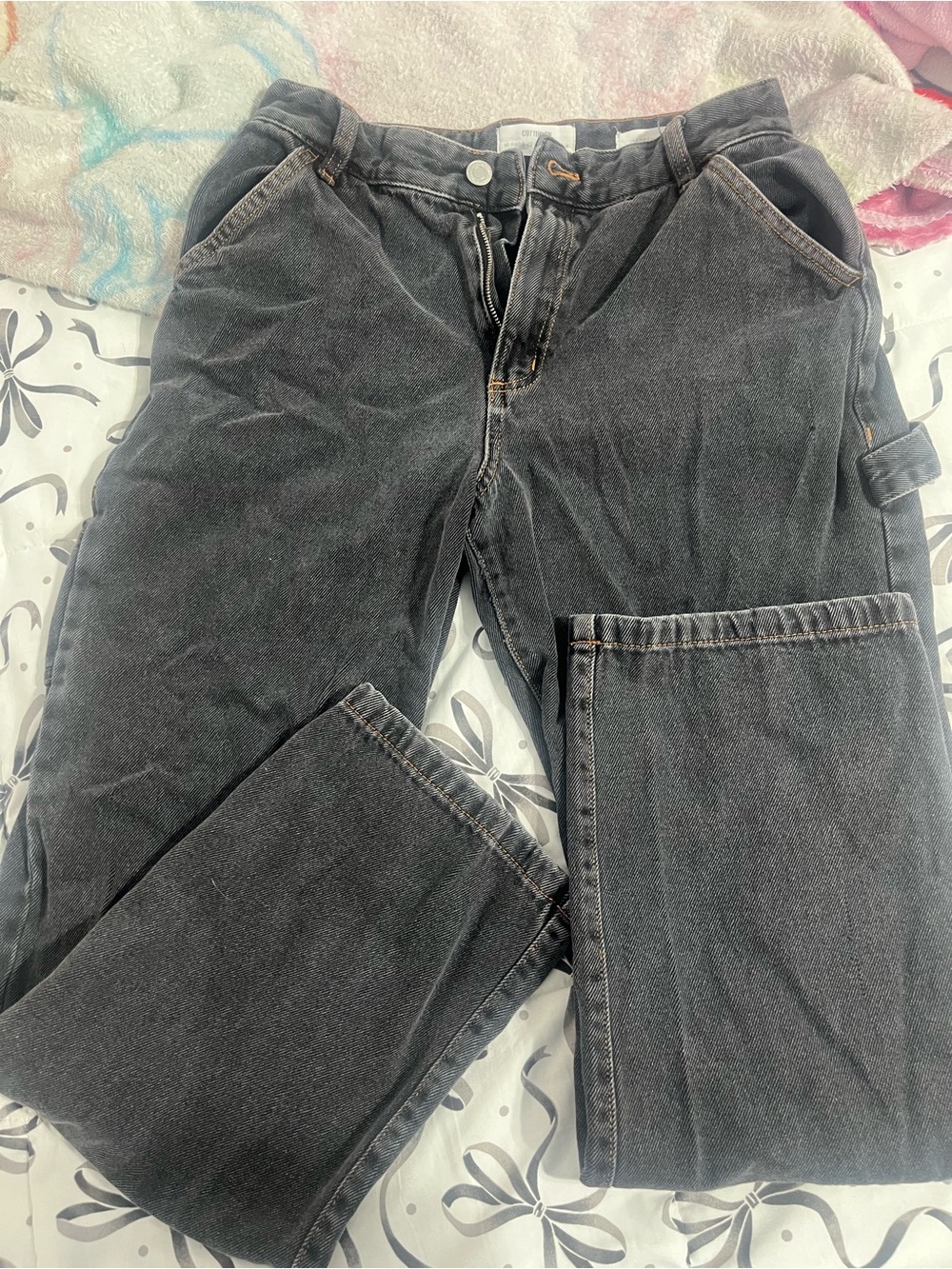 Cotton On Black Washed Denim Jeans with Contrast Stitching
